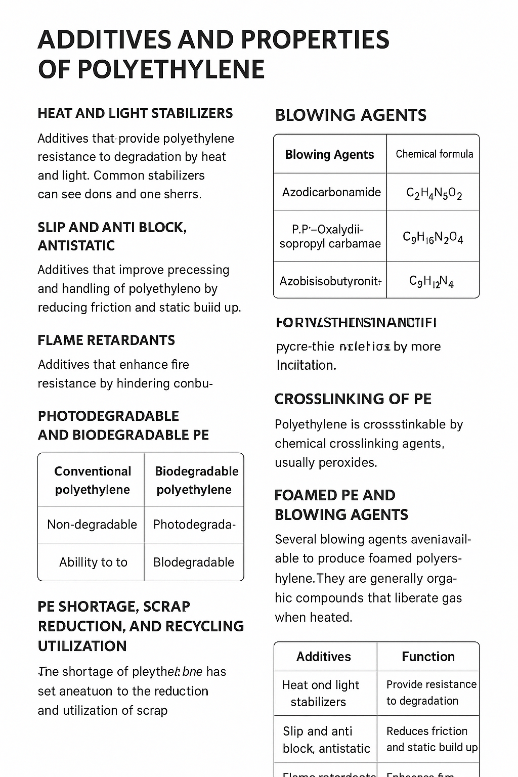 Polyethylene (PE): Additives, Crosslinking, Foaming, and Sustainability